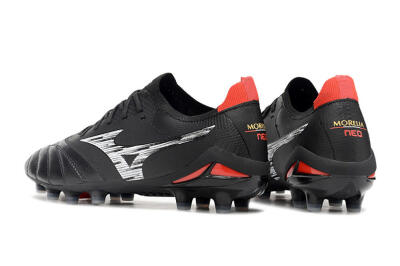 Men's Mizuno Morelia Neo 4 FG Firm Ground Low-Tops Football Boots - Black/Crimson Red/Steel Gray