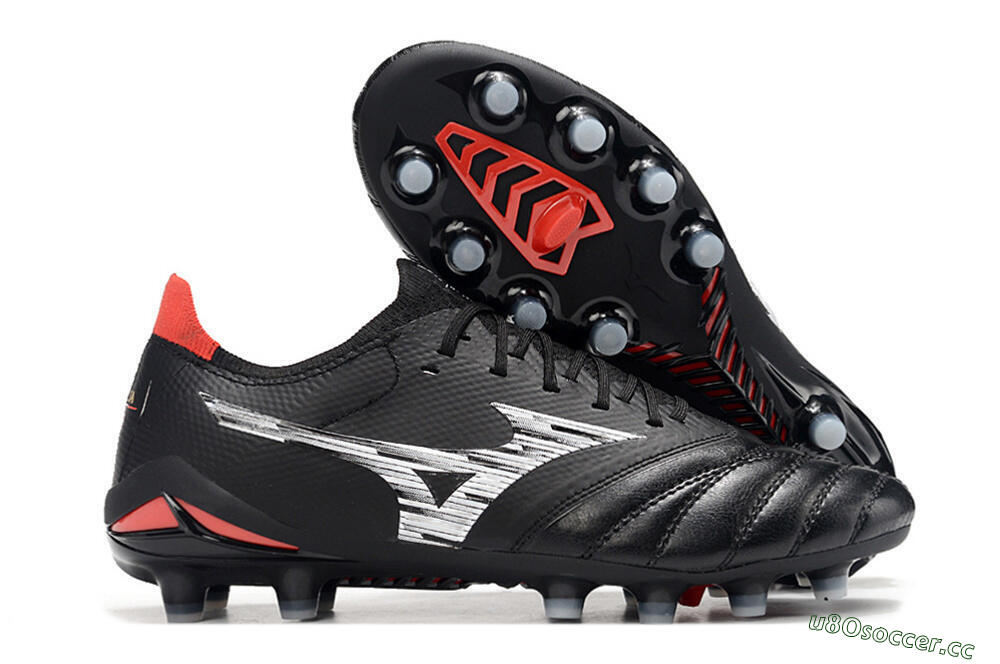 Men's Mizuno Morelia Neo 4 FG Firm Ground Low-Tops Football Boots - Black/Crimson Red/Steel Gray 2