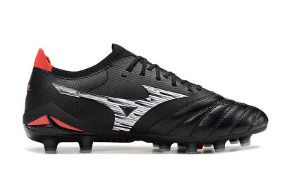 Men's Mizuno Morelia Neo 4 FG Firm Ground Low-Tops Football Boots - Black/Crimson Red/Steel Gray