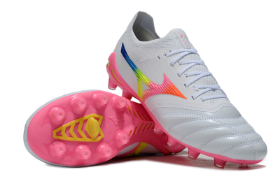 Men's Mizuno Morelia Neo 4 FG Firm Ground Low-Tops Football Boots - White/Vibrant Pink/Neon Yellow