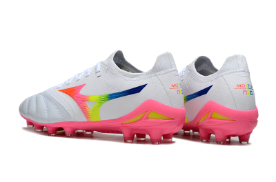 Men's Mizuno Morelia Neo 4 FG Firm Ground Low-Tops Football Boots - White/Vibrant Pink/Neon Yellow