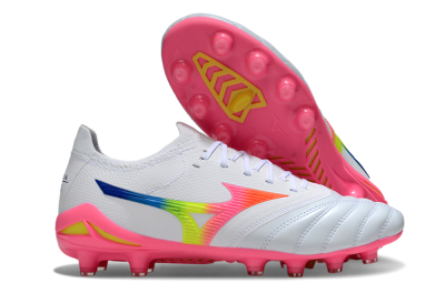 Men's Mizuno Morelia Neo 4 FG Firm Ground Low-Tops Football Boots - White/Vibrant Pink/Neon Yellow