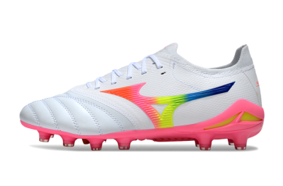 Men's Mizuno Morelia Neo 4 FG Firm Ground Low-Tops Football Boots - White/Vibrant Pink/Neon Yellow