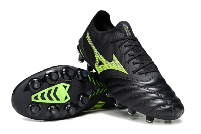 Men's Mizuno Morelia Neo 4 FG Firm Ground Low-Tops Football Boots - Black/Vibrant Green/Neon Yellow