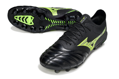 Men's Mizuno Morelia Neo 4 FG Firm Ground Low-Tops Football Boots - Black/Vibrant Green/Neon Yellow