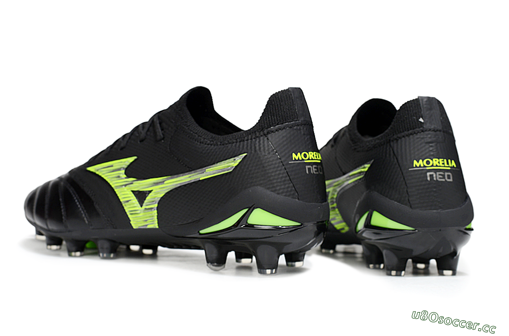 Men's Mizuno Morelia Neo 4 FG Firm Ground Low-Tops Football Boots - Black/Vibrant Green/Neon Yellow 4