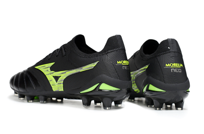 Men's Mizuno Morelia Neo 4 FG Firm Ground Low-Tops Football Boots - Black/Vibrant Green/Neon Yellow