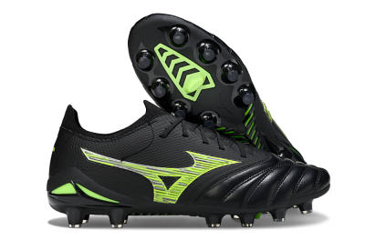 Men's Mizuno Morelia Neo 4 FG Firm Ground Low-Tops Football Boots - Black/Vibrant Green/Neon Yellow