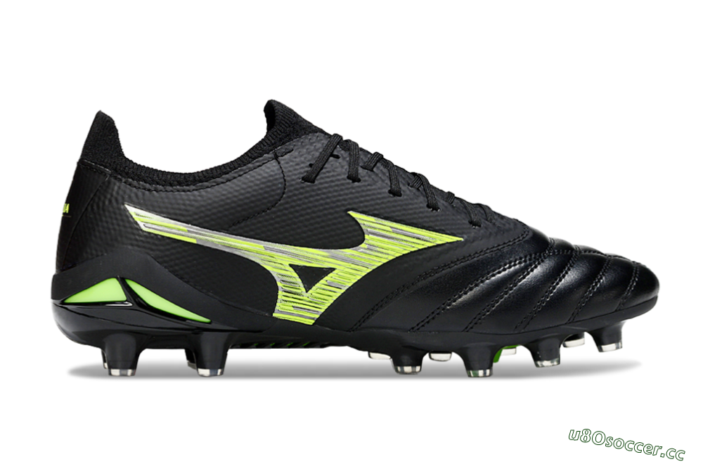 Men's Mizuno Morelia Neo 4 FG Firm Ground Low-Tops Football Boots - Black/Vibrant Green/Neon Yellow 5