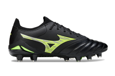 Men's Mizuno Morelia Neo 4 FG Firm Ground Low-Tops Football Boots - Black/Vibrant Green/Neon Yellow