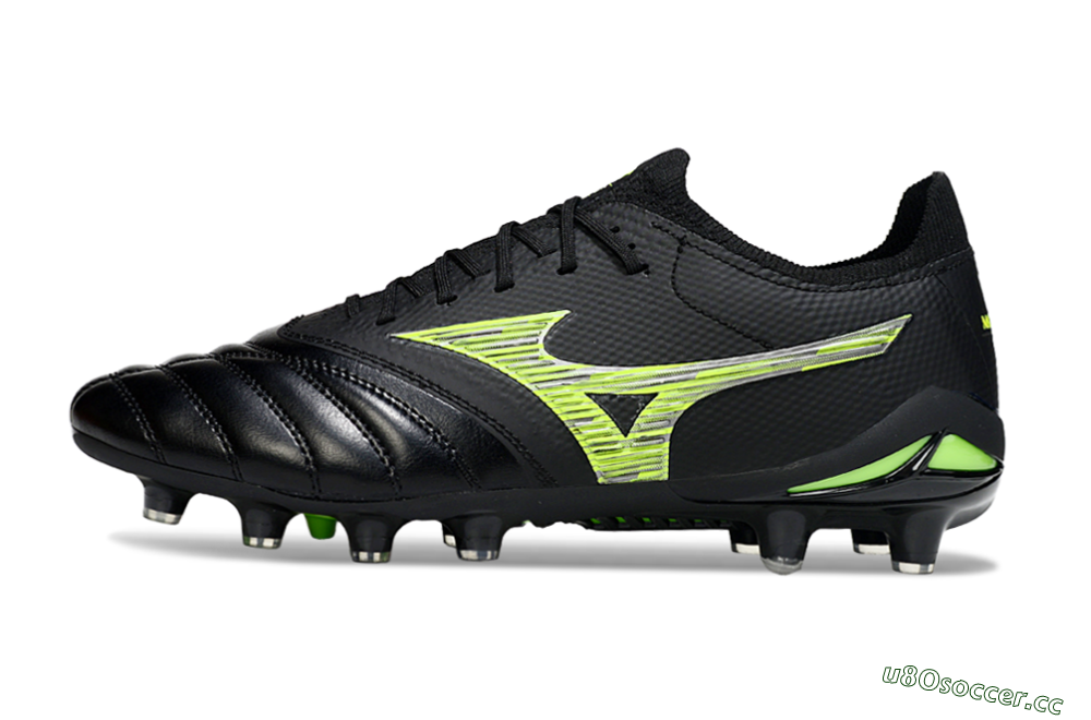 Men's Mizuno Morelia Neo 4 FG Firm Ground Low-Tops Football Boots - Black/Vibrant Green/Neon Yellow 0