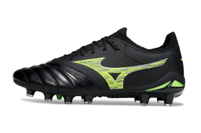 Men's Mizuno Morelia Neo 4 FG Firm Ground Low-Tops Football Boots - Black/Vibrant Green/Neon Yellow