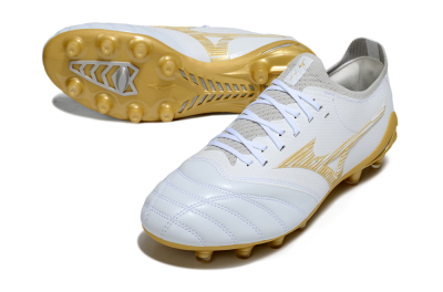 Men's Mizuno Morelia Neo 4 FG Firm Ground Low-Tops Football Boots - White/Golden Accent/Classic White