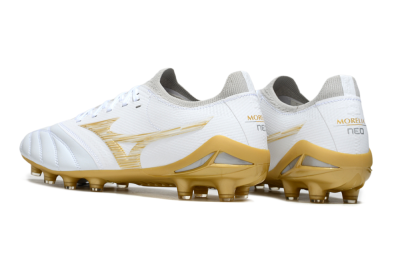Men's Mizuno Morelia Neo 4 FG Firm Ground Low-Tops Football Boots - White/Golden Accent/Classic White