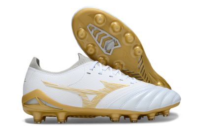 Men's Mizuno Morelia Neo 4 FG Firm Ground Low-Tops Football Boots - White/Golden Accent/Classic White