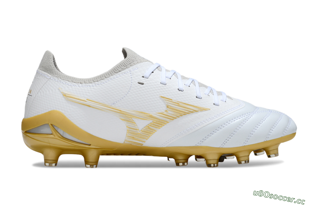 Men's Mizuno Morelia Neo 4 FG Firm Ground Low-Tops Football Boots - White/Golden Accent/Classic White 5