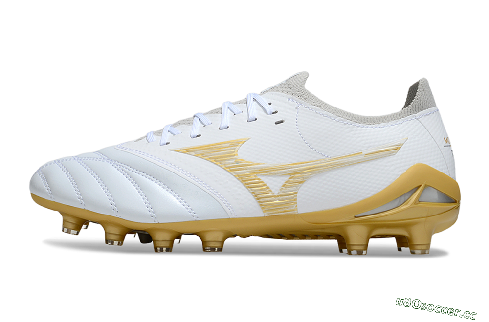 Men's Mizuno Morelia Neo 4 FG Firm Ground Low-Tops Football Boots - White/Golden Accent/Classic White 0