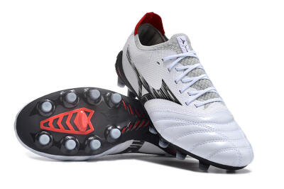 Men's Mizuno Morelia Neo 4 FG Firm Ground Low-Tops Football Boots - White/Scarlet/Silver