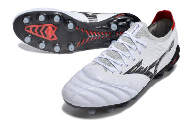 Men's Mizuno Morelia Neo 4 FG Firm Ground Low-Tops Football Boots - White/Scarlet/Silver