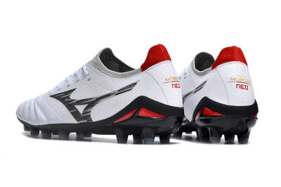 Men's Mizuno Morelia Neo 4 FG Firm Ground Low-Tops Football Boots - White/Scarlet/Silver