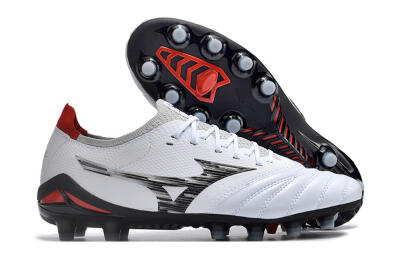 Men's Mizuno Morelia Neo 4 FG Firm Ground Low-Tops Football Boots - White/Scarlet/Silver