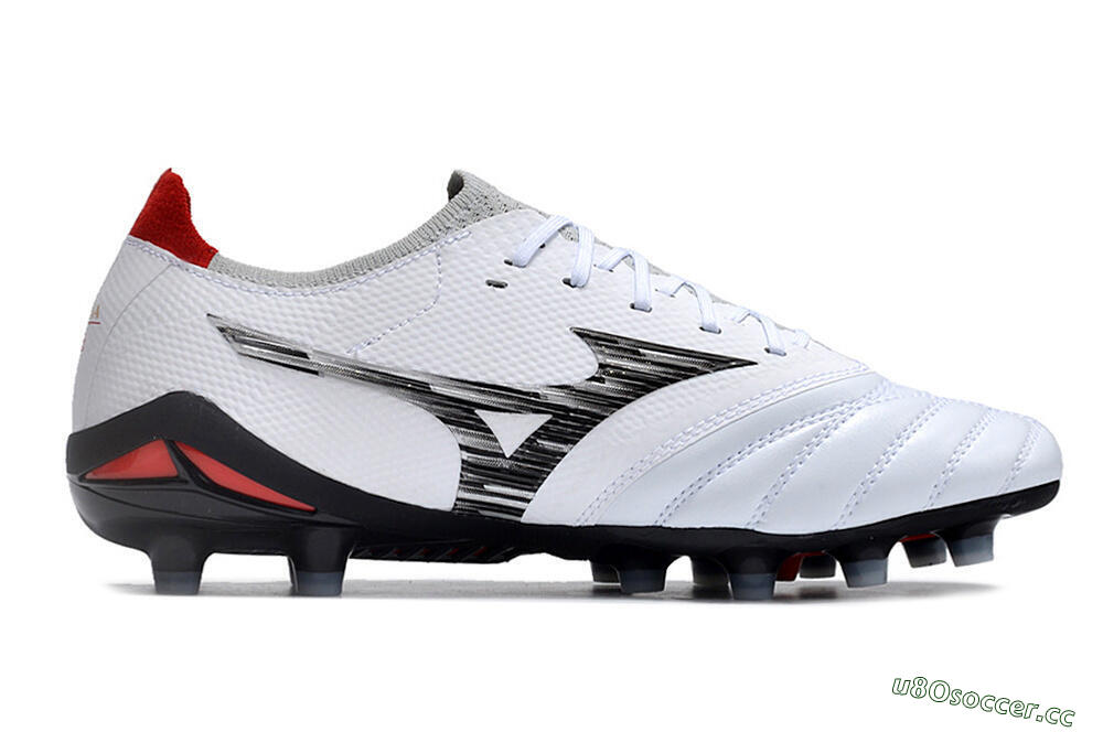 Men's Mizuno Morelia Neo 4 FG Firm Ground Low-Tops Football Boots - White/Scarlet/Silver 5