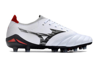 Men's Mizuno Morelia Neo 4 FG Firm Ground Low-Tops Football Boots - White/Scarlet/Silver