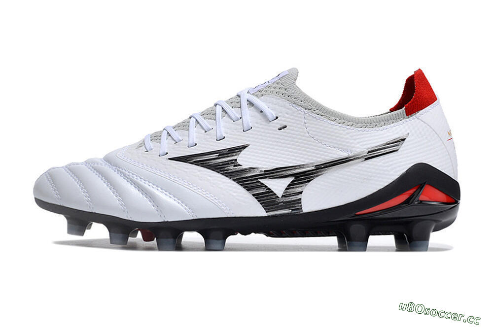 Men's Mizuno Morelia Neo 4 FG Firm Ground Low-Tops Football Boots - White/Scarlet/Silver 0