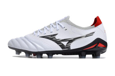 Men's Mizuno Morelia Neo 4 FG Firm Ground Low-Tops Football Boots - White/Scarlet/Silver