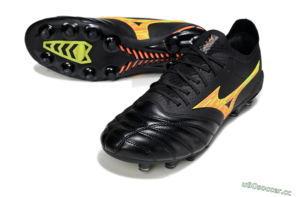 Men's Mizuno Morelia Neo 4 FG Firm Ground Low-Tops Football Boots - Black/Bright Yellow/Fiery Orange 3