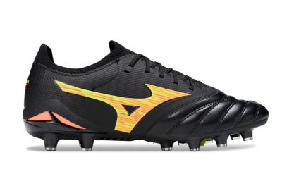 Men's Mizuno Morelia Neo 4 FG Firm Ground Low-Tops Football Boots - Black/Bright Yellow/Fiery Orange