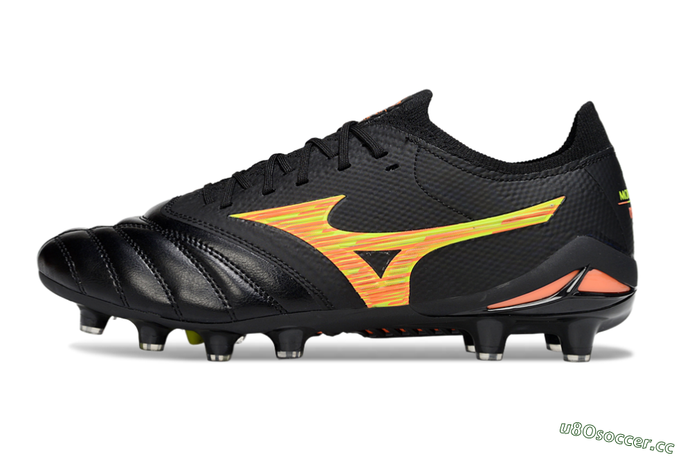 Men's Mizuno Morelia Neo 4 FG Firm Ground Low-Tops Football Boots - Black/Bright Yellow/Fiery Orange 0
