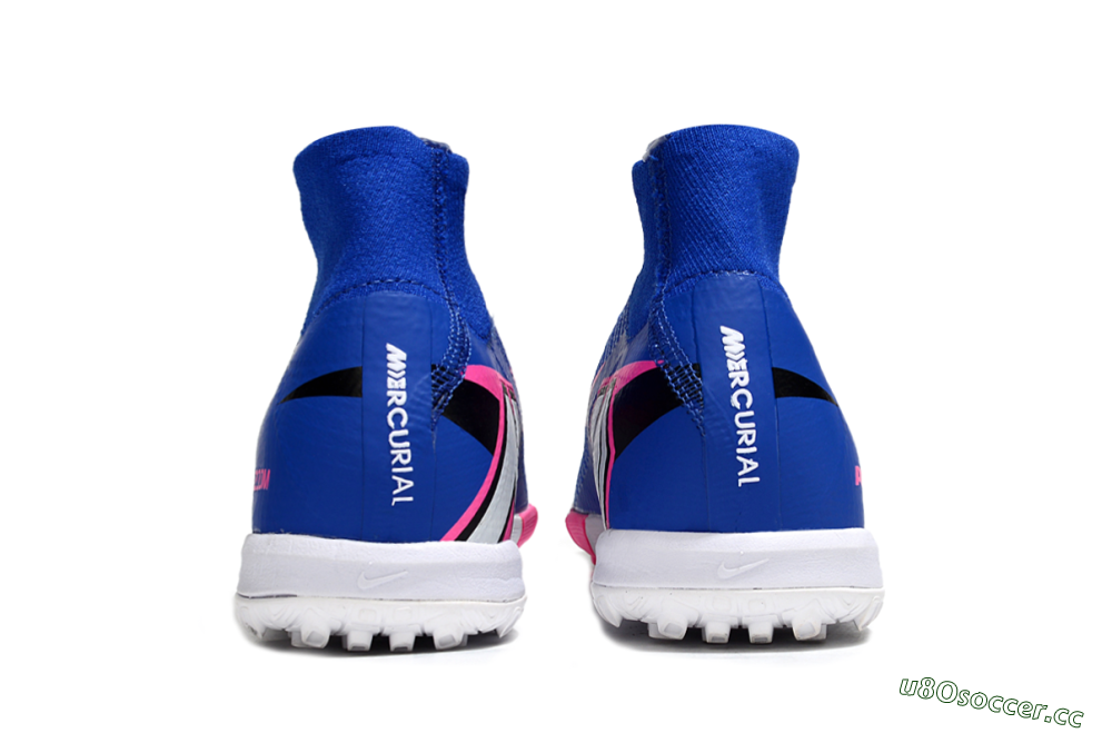 Unisex Nike Air Zoom Mercurial Superfly 10 Elite TF Artificial Turf High-Tops Football Shoes - Blue/Electric Pink/White 5