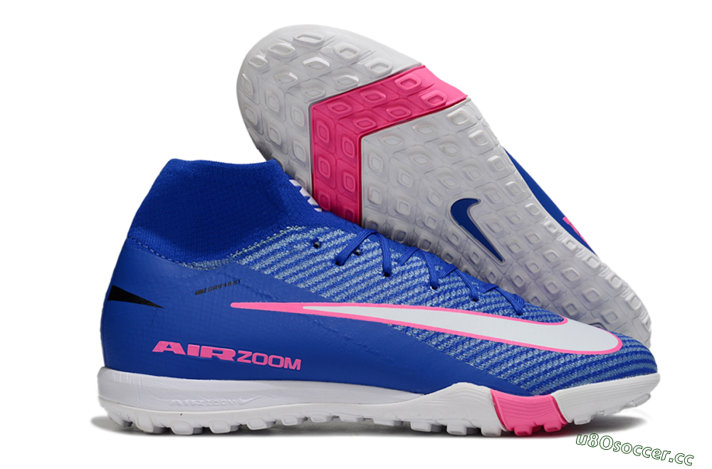 Unisex Nike Air Zoom Mercurial Superfly 10 Elite TF Artificial Turf High-Tops Football Shoes - Blue/Electric Pink/White 2