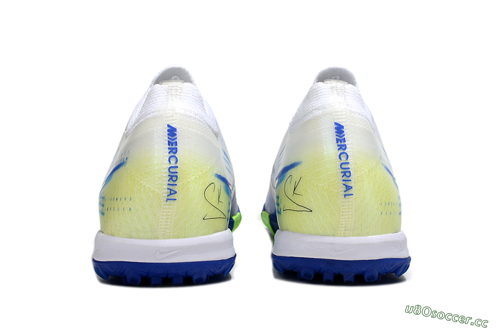 Unisex Nike Air Zoom Mercurial Vapor 16 Elite TF Artificial Turf Low-Tops Football Shoes - White/Electric Blue/Lime Green 5