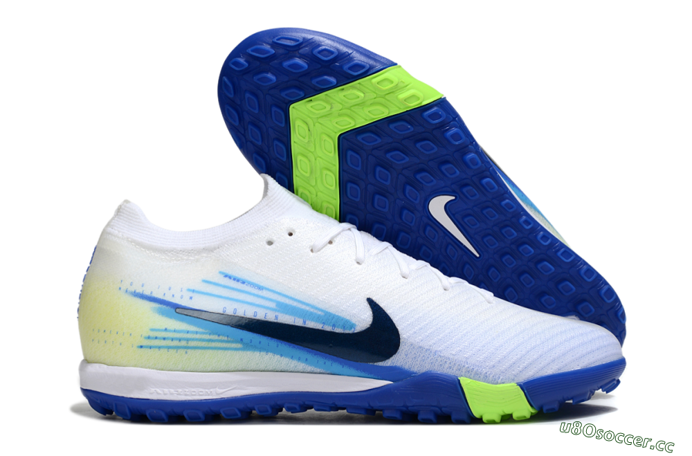 Unisex Nike Air Zoom Mercurial Vapor 16 Elite TF Artificial Turf Low-Tops Football Shoes - White/Electric Blue/Lime Green 2