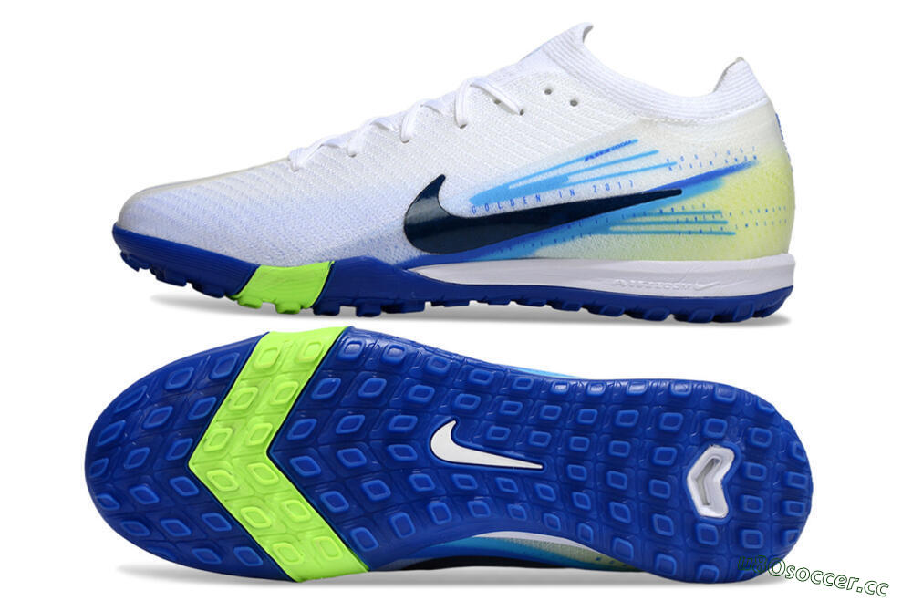 Unisex Nike Air Zoom Mercurial Vapor 16 Elite TF Artificial Turf Low-Tops Football Shoes - White/Electric Blue/Lime Green 1