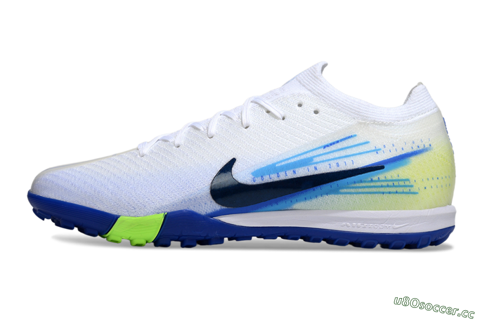 Unisex Nike Air Zoom Mercurial Vapor 16 Elite TF Artificial Turf Low-Tops Football Shoes - White/Electric Blue/Lime Green 0