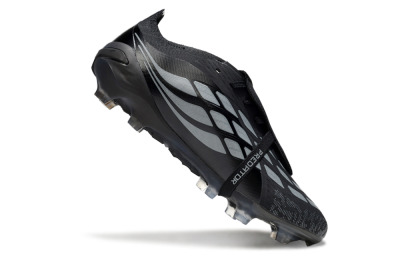 Men's Adidas Predator 26 Elite Fold-Over Tongue FG Firm Ground Low-Tops Football Boots - Black/Dark Shadow/Steel Gray