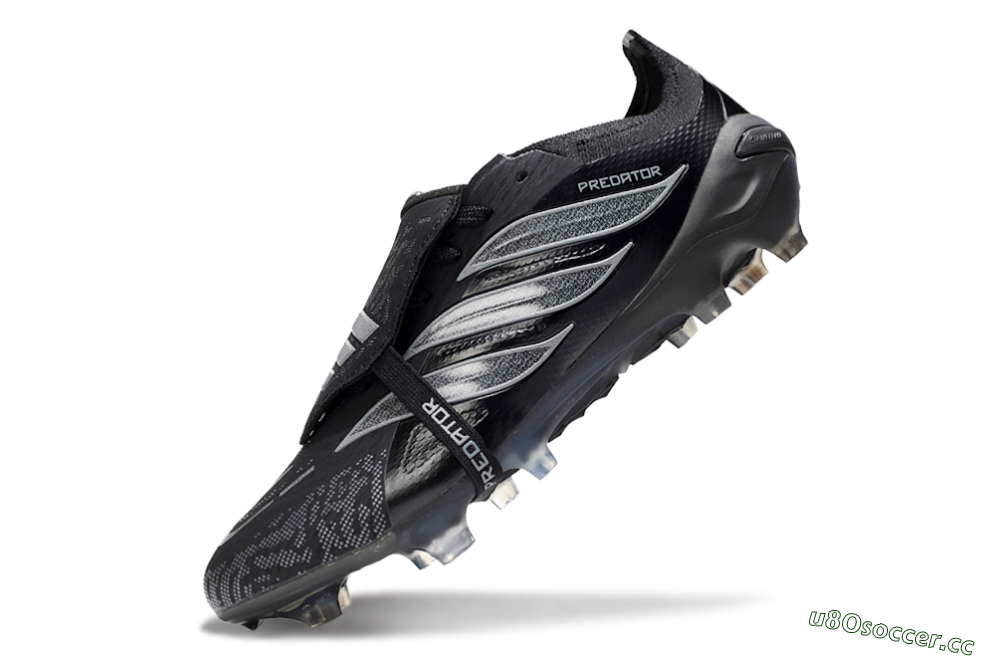 Men's Adidas Predator 26 Elite Fold-Over Tongue FG Firm Ground Low-Tops Football Boots - Black/Dark Shadow/Steel Gray 5