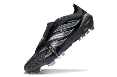 Men's Adidas Predator 26 Elite Fold-Over Tongue FG Firm Ground Low-Tops Football Boots - Black/Dark Shadow/Steel Gray