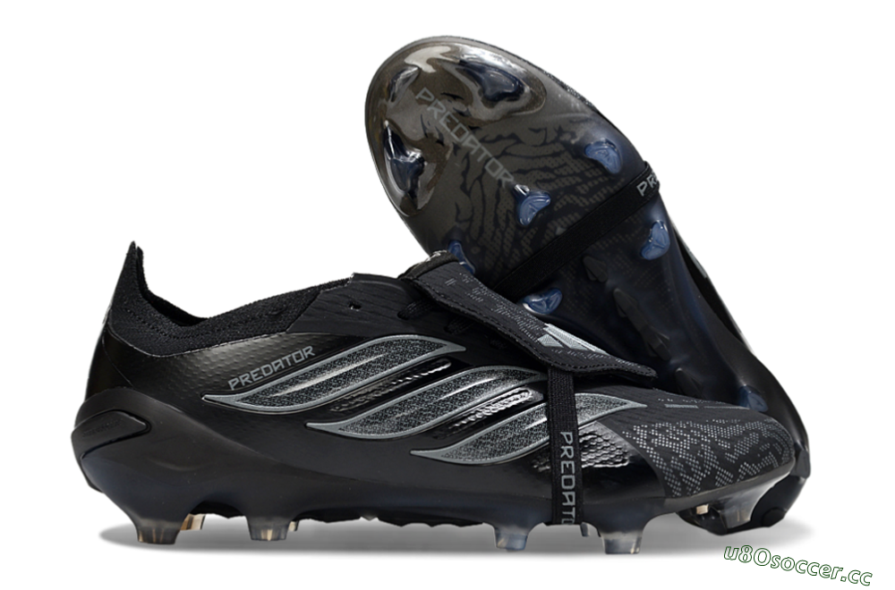 Men's Adidas Predator 26 Elite Fold-Over Tongue FG Firm Ground Low-Tops Football Boots - Black/Dark Shadow/Steel Gray 2