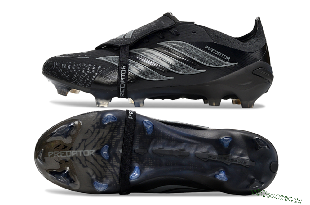 Men's Adidas Predator 26 Elite Fold-Over Tongue FG Firm Ground Low-Tops Football Boots - Black/Dark Shadow/Steel Gray 1