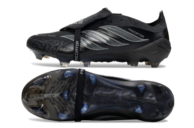 Men's Adidas Predator 26 Elite Fold-Over Tongue FG Firm Ground Low-Tops Football Boots - Black/Dark Shadow/Steel Gray