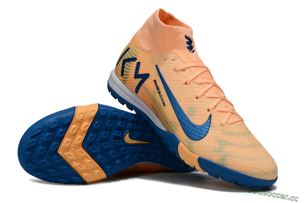 Unisex KM x Nike Air Zoom Mercurial Superfly 10 Elite TF Artificial Turf High-Tops Football Shoes - Orange/Tropical Sunrise/Navy Blue 3