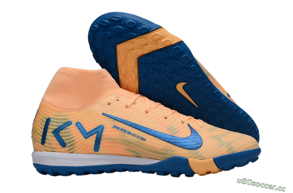 Unisex KM x Nike Air Zoom Mercurial Superfly 10 Elite TF Artificial Turf High-Tops Football Shoes - Orange/Tropical Sunrise/Navy Blue 2