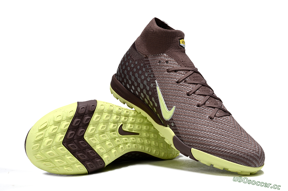 Unisex Nike Air Zoom Mercurial Superfly 10 Elite TF Artificial Turf High-Tops Football Shoes - Brown/Lime Green/Slate Grey 3