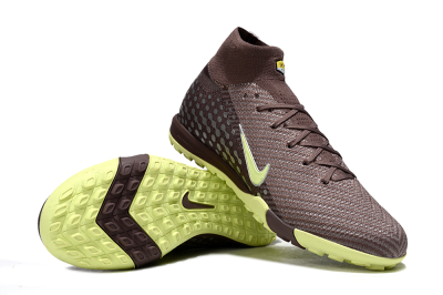 Unisex Nike Air Zoom Mercurial Superfly 10 Elite TF Artificial Turf High-Tops Football Shoes - Brown/Lime Green/Slate Grey