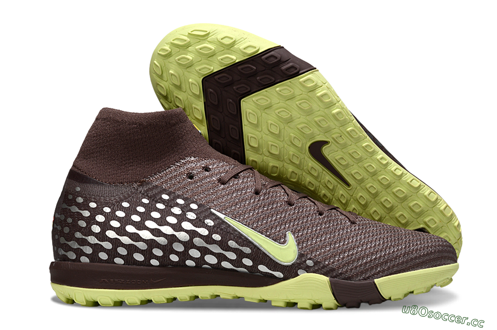 Unisex Nike Air Zoom Mercurial Superfly 10 Elite TF Artificial Turf High-Tops Football Shoes - Brown/Lime Green/Slate Grey 2