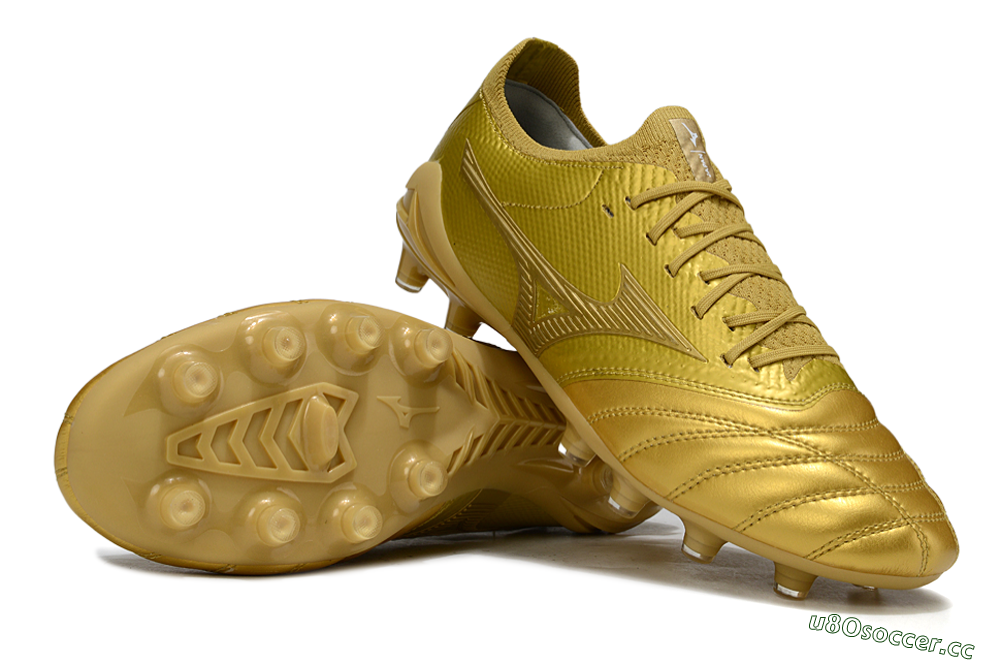 Men's Mizuno Morelia Neo 4 FG Firm Ground Low-Tops Football Boots - Gold/Metallic Gold/Shiny Gold 1